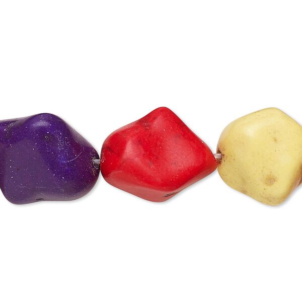 Bead, "howlite" (resin) (imitation), mixed colors, small to medium nugget. Sold per 8-inch strand. image number 0
