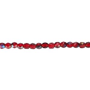 Bead, Czech fire-polished glass, red blue iris, 3mm faceted round. Sold per 15-1/2" to 16" strand.
