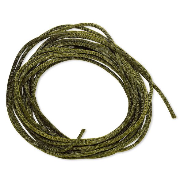 Cord, Satinique™, satin, olive green, 1.5mm small. Sold per pkg of 10 feet. image number 0