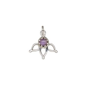 Amethyst / sterling silver 1pkg1, open drop natural antiqued 14.5x12.5mm