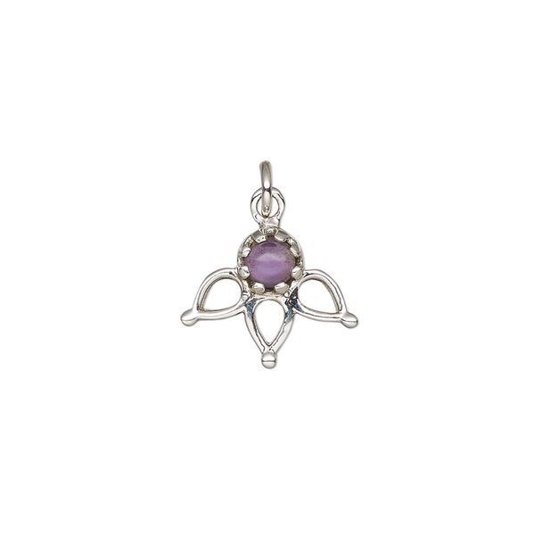 Amethyst / sterling silver 1pkg1, open drop natural antiqued 14.5x12.5mm image number 0