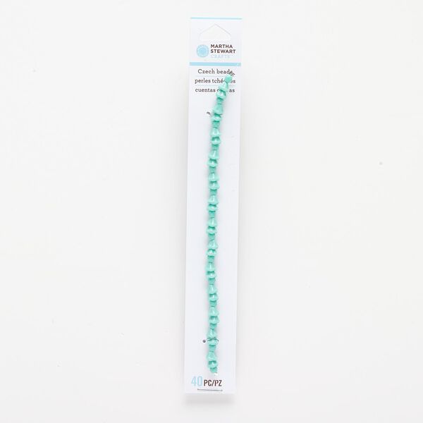 Bead, Czech pressed glass, opaque aqua green, 4x4mm faceted barrel and 6x4mm flower cone. Sold per pkg of 40. image number 0