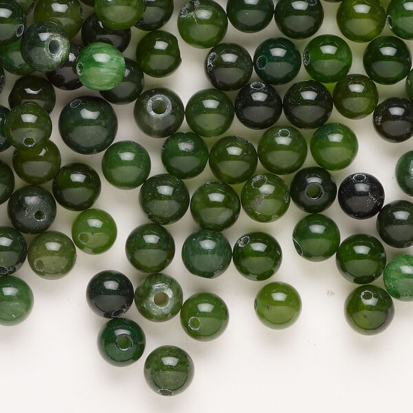 Quartz 1pkg2oz, round bead, medium to dark green 5mm image number 0