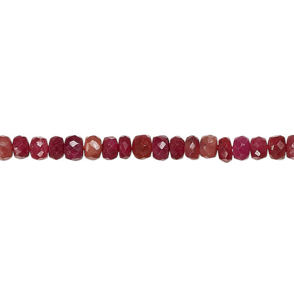 Bead, Indian ruby (dyed / heated), 4x2mm-5x4mm hand-cut faceted rondelle, C+ grade, Mohs hardness 9. Sold per 15-inch strand, approximately 140 beads. image number 0