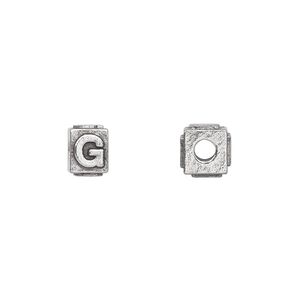Bead, antiqued pewter (tin-based alloy), 8x6mm rectangle with alphabet letter "G". Sold per pkg of 4.