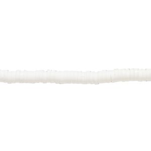 Bead, polymer clay, opaque white, 3x1mm heishi. Sold per pkg of (2) 16-inch strands.