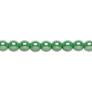 Bead, Czech glass druk, opaque green luster, 6mm round. Sold per 15-1/2" to 16" strand.
