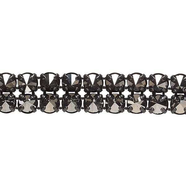Banding 1pk black and jet silver flare black plate, Preciosa Czech crystal 10mm wide 5mm setting spike 7.75 inch SS19 image number 0