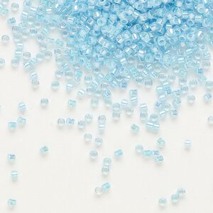 Seed bead, Delica®, glass, pkg/50g, #11 round, translucent aqua-lined rainbow crystal clear (DB-0057).