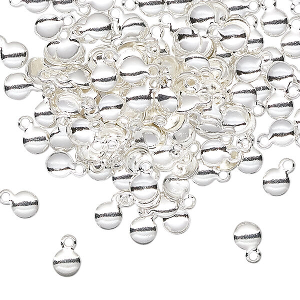 Drop, silver-plated brass, 4mm round. Sold per pkg of 100. image number 0