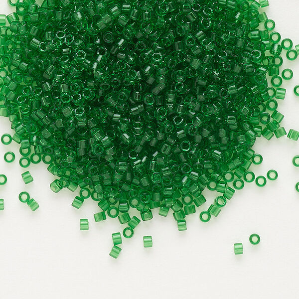 Seed bead, Delica®, glass, pkg/7.5g, #11 round, transparent green (DB-0705). image number 0