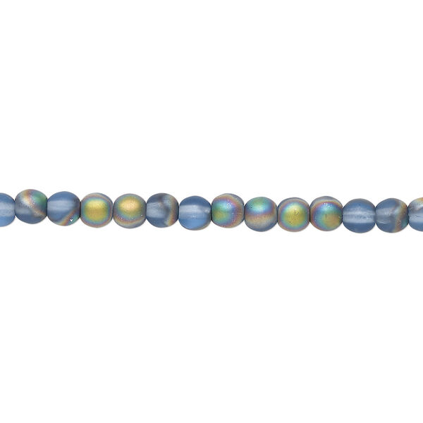 Bead, Czech glass druk, translucent frosted iris blue, 4mm round. Sold per 15-1/2" to 16" strand. image number 0