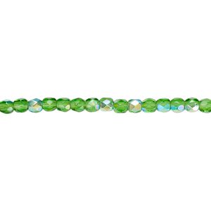 Bead, Czech fire-polished glass, emerald green AB, 3mm faceted round. Sold per pkg of 1,200 (1 mass).