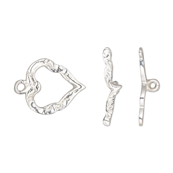 Clasp, toggle, sterling silver, 16x15mm fancy heart. Sold individually. image number 0
