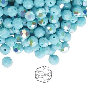 Bead 144pk turquoise AB, Preciosa Czech crystal 5mm round