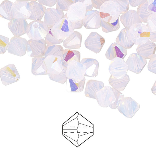 Bead 144pk rose opal AB, Preciosa Czech crystal 6mm bicone image number 0
