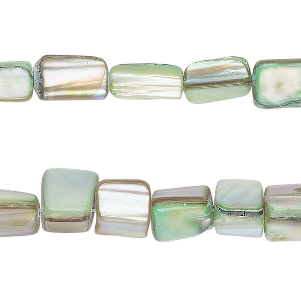Bead, mother-of-pearl shell (dyed), seafoam, medium to large chip, Mohs hardness 3-1/2. Sold per pkg of (2) 15-inch strands. image number 0