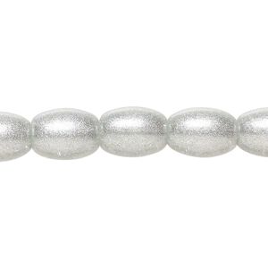 Bead, glass, opaque silver, 11x8mm oval. Sold per 8-inch strand, approximately 15 beads.