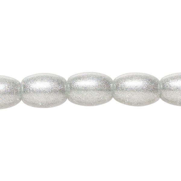 Bead, glass, opaque silver, 11x8mm oval. Sold per 8-inch strand, approximately 15 beads. image number 0