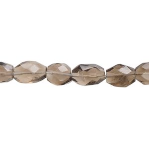 Smoky quartz 1pkg1, hand-cut rounded faceted puffed rectangle bead 14 inch 7x5mm-12x9mm