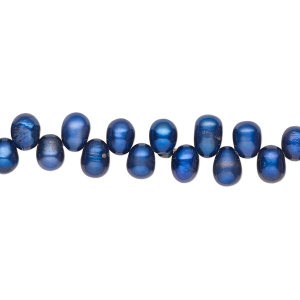 Pearl, cultured freshwater (dyed), royal blue, 5x4mm-7x4mm top-drilled rice with 0.4-0.5mm hole, D grade, Mohs hardness 2-1/2 to 4. Sold per 15-inch strand. image number 0