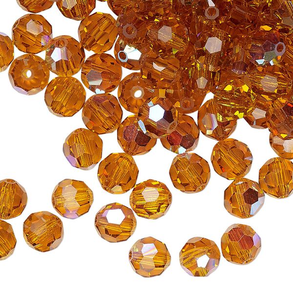 Bead 144pk topaz AB, Preciosa Czech crystal 6mm round image number 0