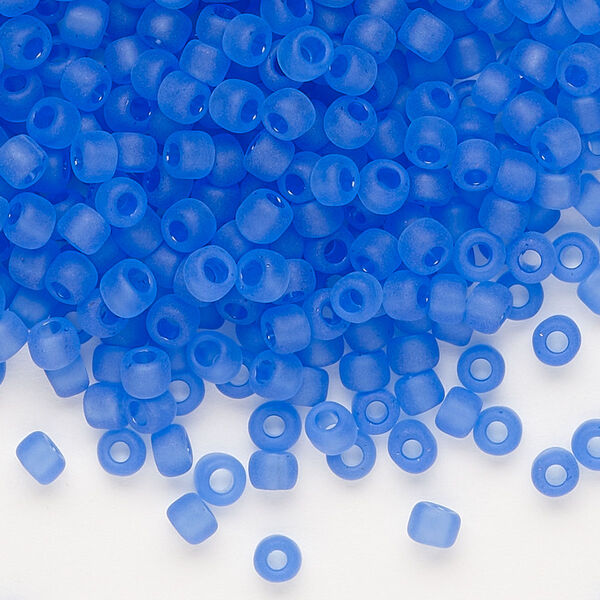 Seed bead, Dyna-Mites™, glass, transparent matte light blue, #6 round. Sold per 40-gram pkg. image number 0