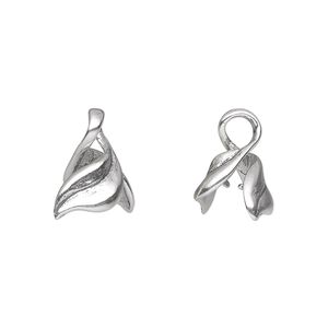 Bail, ice-pick, antiqued sterling silver, 11x8mm twisted leaf, 4mm grip length. Sold individually.