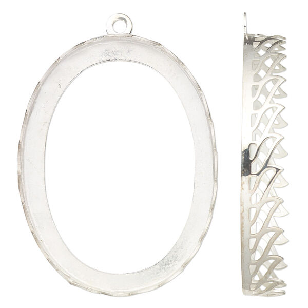 Drop, sterling silver, 42x32mm oval with wave edge and open back with 40x30mm oval cabochon bezel setting. Sold individually. image number 0