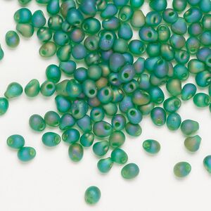 Seed bead, Miyuki, glass, pkg/10g, 4x3.4mm fringe, translucent matte rainbow green (DP-146FR).