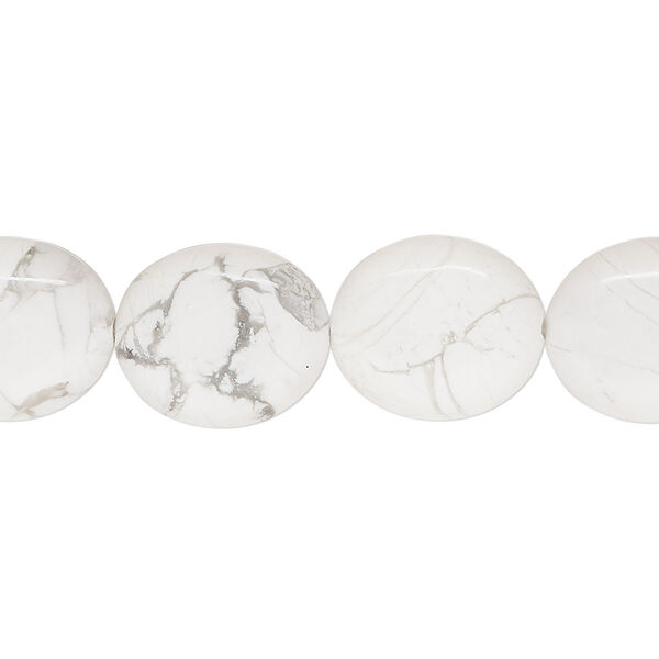 Howlite 1pkg1, flat oval bead natural 15.5-16 inch 14x12mm image number 0