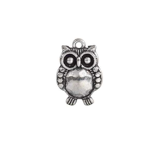 Charm, antique silver-plated "pewter" (zinc-based alloy), 19x14mm single-sided owl. Sold per pkg of 10. image number 0