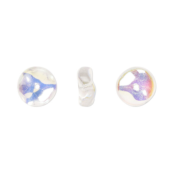 Bead, Czech pressed glass, crystal AB, 10x4mm rondelle. Sold per 15" to 16" strand. image number 0