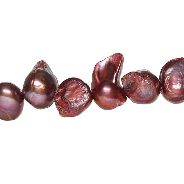 Pearl, cultured freshwater (dyed), rhubarb, 7x5mm-17x9mm baroque with 0.4mm hole, D grade, Mohs hardness 2-1/2 to 4. Sold per 15-inch strand. image number 0