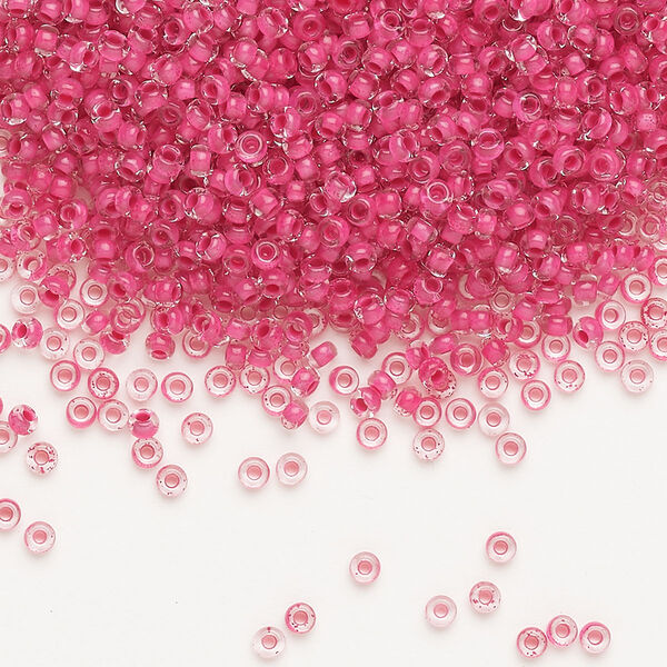 Seed bead, Preciosa Ornela Czech glass, pkg/500g, #11 rocaille, transparent terra intensive pink-lined clear, (08A77). image number 0