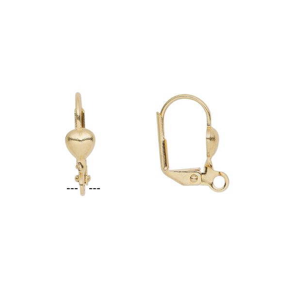 Ear wire leverback 1pkg10 gold-plated, 16mm / 5mm heart / open loop, brass 5 pair image number 0