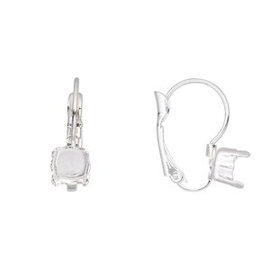 Ear wire leverback 1pkg2 silver-plated 18mm / SS29 rivoli or chaton 4-prong setting, brass 1 pair