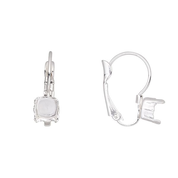 Ear wire leverback 1pkg2 silver-plated 18mm / SS29 rivoli or chaton 4-prong setting, brass 1 pair image number 0