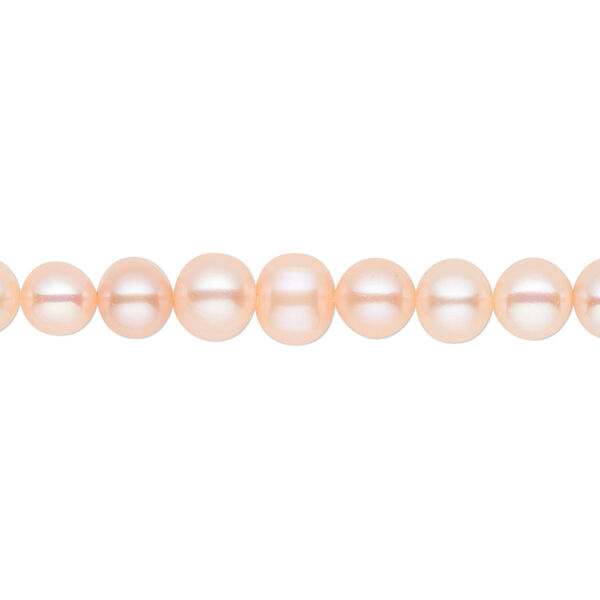Pearl, cultured freshwater, peach, 5-6mm semi-round, B grade, Mohs hardness 2-1/2 to 4. Sold per 15-1/2" to 16" strand. image number 0