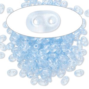 Seed bead, Preciosa Twin™ Czech glass, pkg/10g, 5x2.5mm oval, translucent light blue terra pearl clear, (08136).