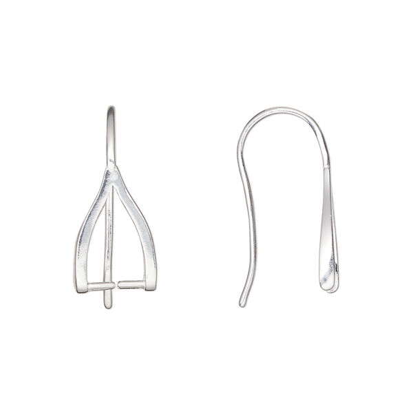 Ear wire, sterling silver, pkg/pair, 20mm ice-pick with 9mm grip length, 19 gauge. image number 0