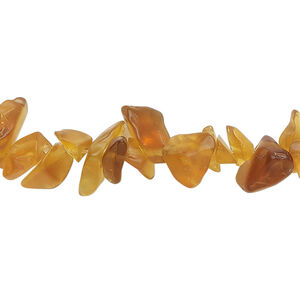 Bead, glass 1pkg1, translucent dark golden brown, small to extra-large chip, 30-inch strand.