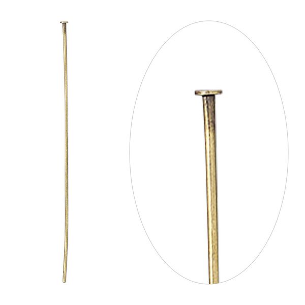 Head pin, antique gold-plated brass, 1-1/2 inches, 24 gauge. Sold per pkg of 100. image number 0
