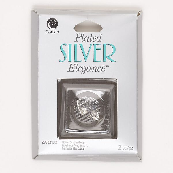 Earstud 1pkg2 silver-plated, 8mm flower / closed loop / earnuts, brass / lacquered 1 pair image number 0