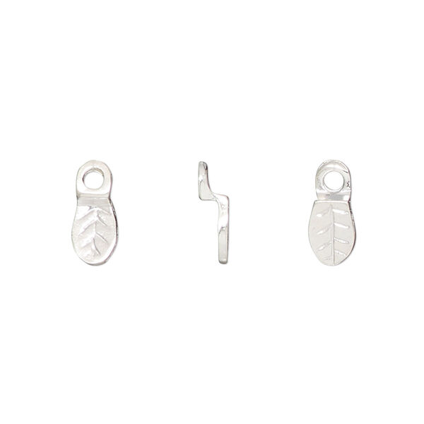 Bail, glue-on, silver-finished "pewter" (zinc-based alloy), 10.5x4.5mm leaf with 7.5x4.5mm pad. Sold per pkg of 20. image number 0
