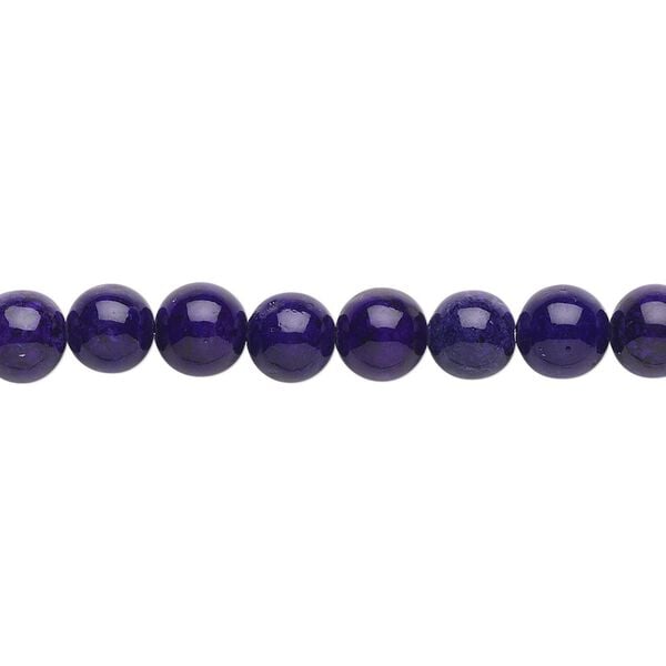 Bead, riverstone (dyed), purple, 6mm round, B grade, Mohs hardness 3-1/2. Sold per 15-1/2" to 16" strand. image number 0