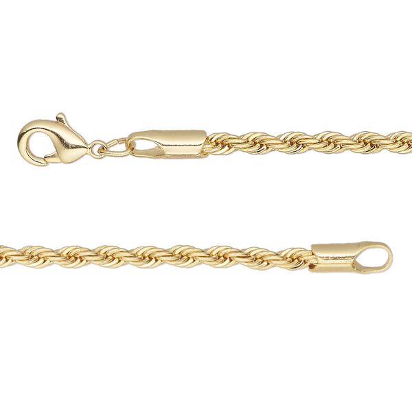 Chain, gold-finished brass, 2.4mm rope, 20 inches with lobster claw clasp. Sold individually. image number 0