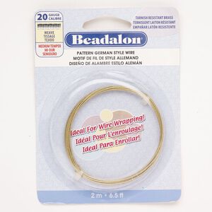 Wire brass 2pk weave pattern German style round, Beadalon® gold finish 20 gauge