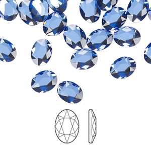 Flat back 6pk sapphire foil back, Crystal Passions® 8x6mm oval 2603