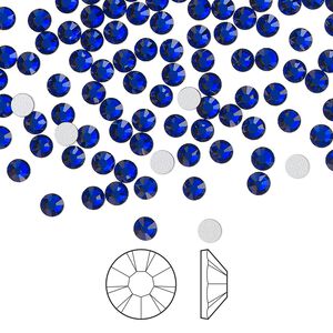 Flat back 1440pk cobalt blue foil back, Preciosa VIVA 12® Czech crystal rhinestone 3-3.2mm chaton rose round SS12